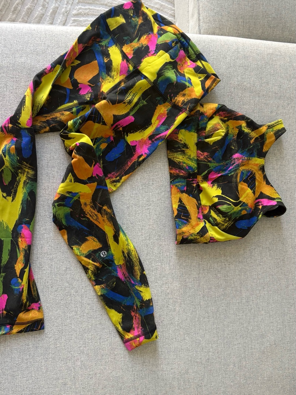 Lululemon Athletic Set - Black with Neon Yellow, Pink & Blue